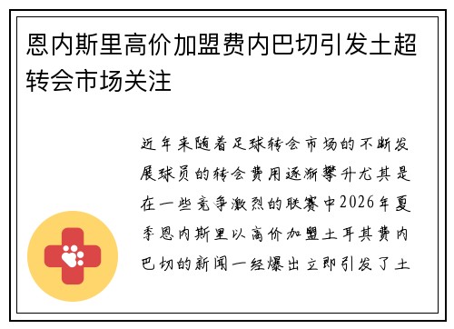 恩内斯里高价加盟费内巴切引发土超转会市场关注